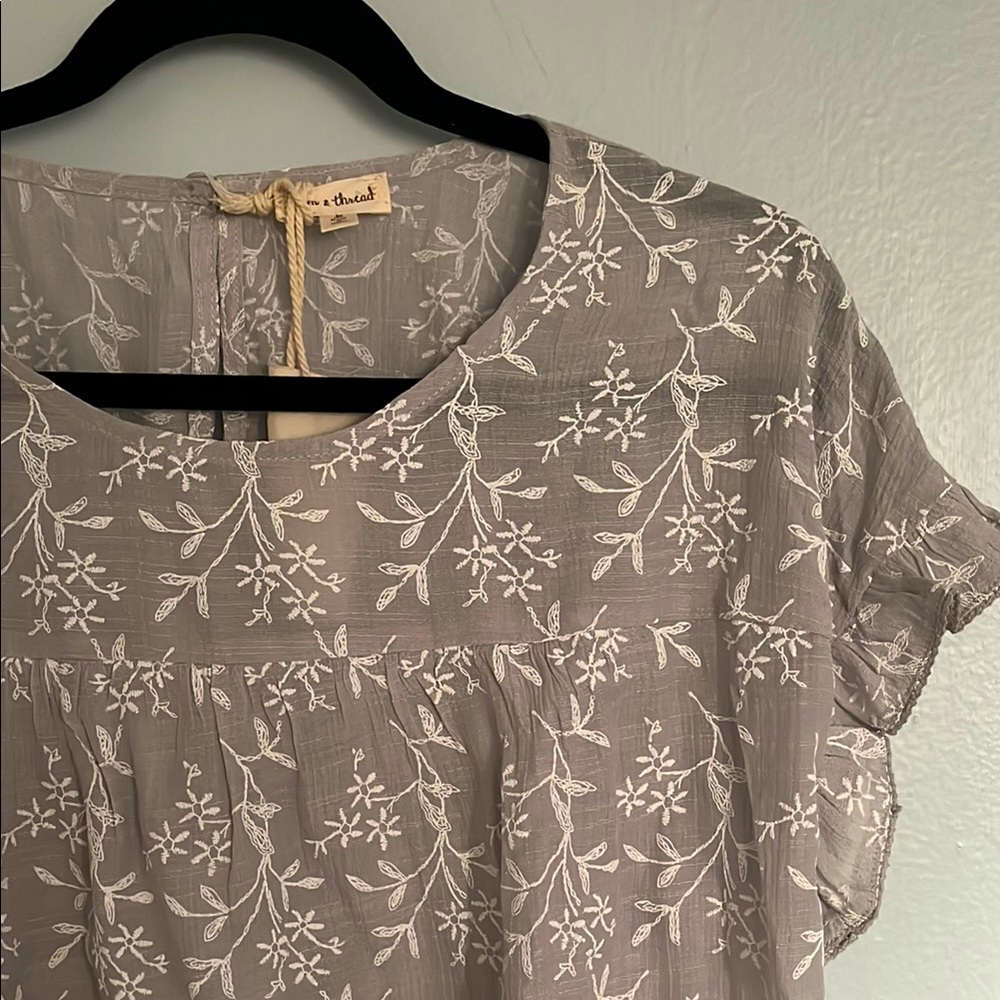 Embroidered Ruffle Sleeve Blouse